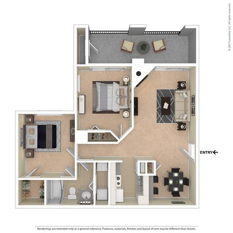 Floor plan for 2 beds, 1 bath, 860 sqft